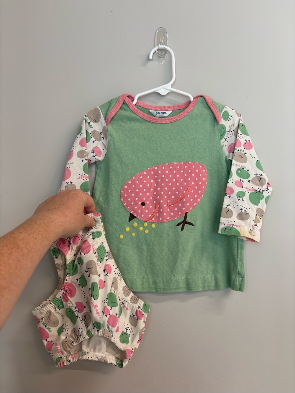 Baby Boden Green and Pink Bird Dress 12-18M PLAY